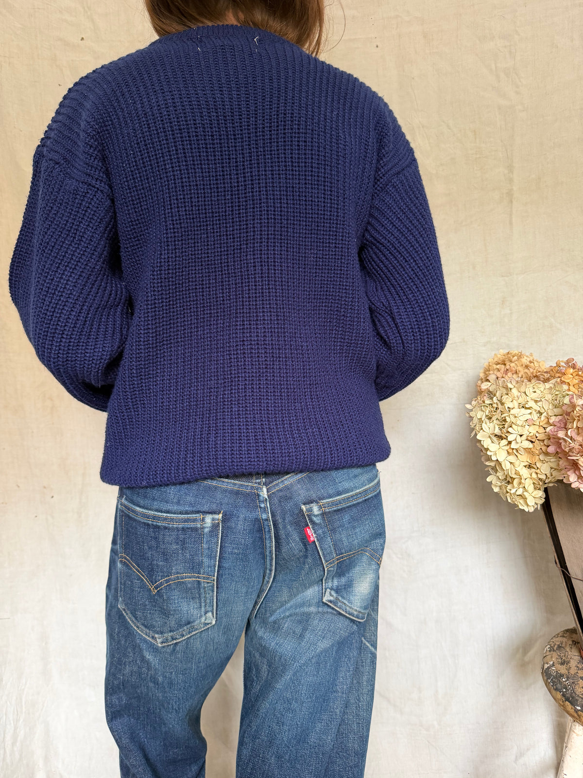 Navy Ribbed Acrylic Sweater