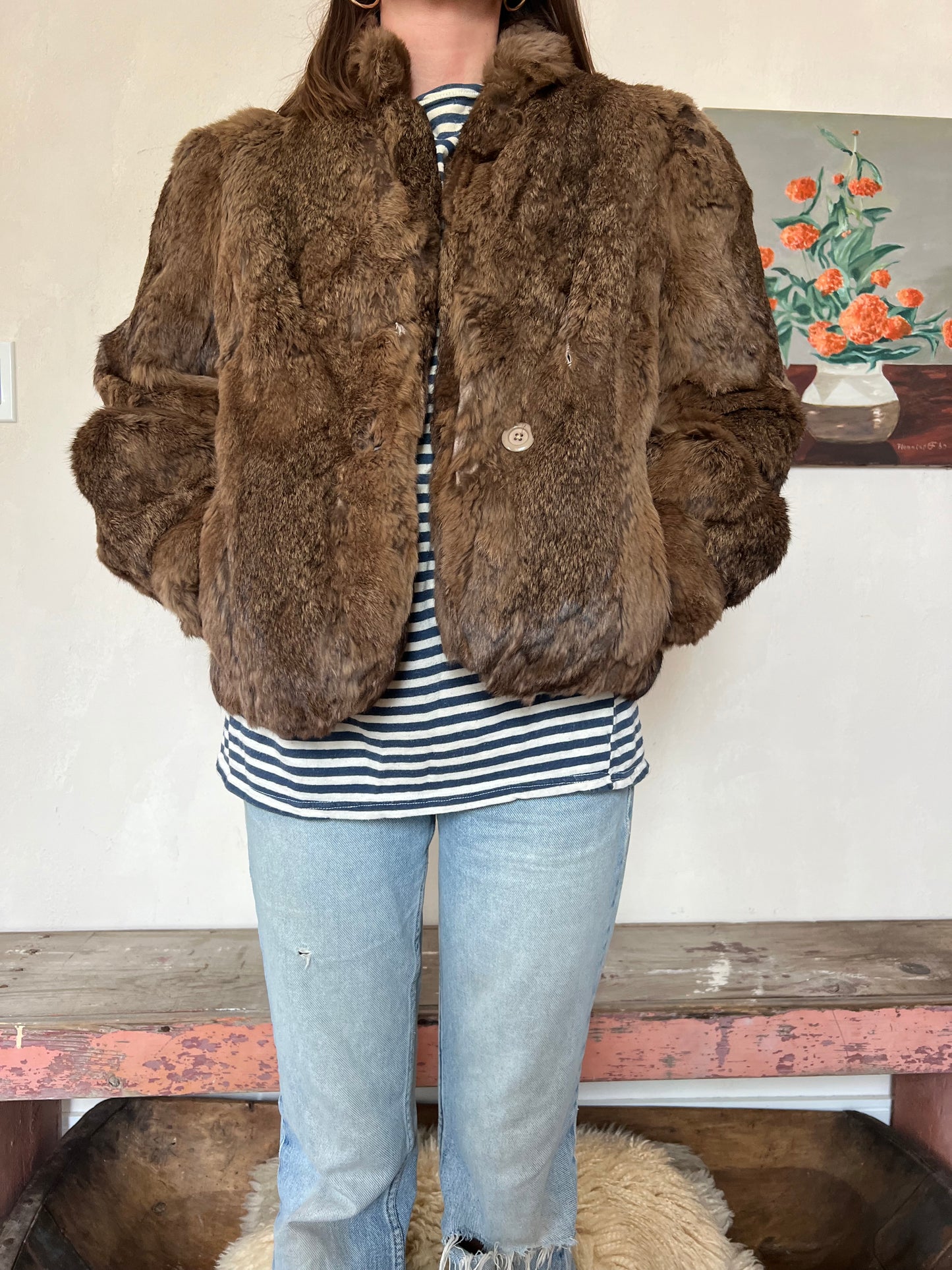 Cropped Chocolate Brown Fur Coat