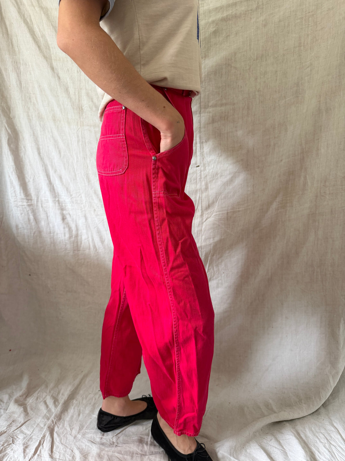 50s Cherry Red Side Zip Cotton Trouser