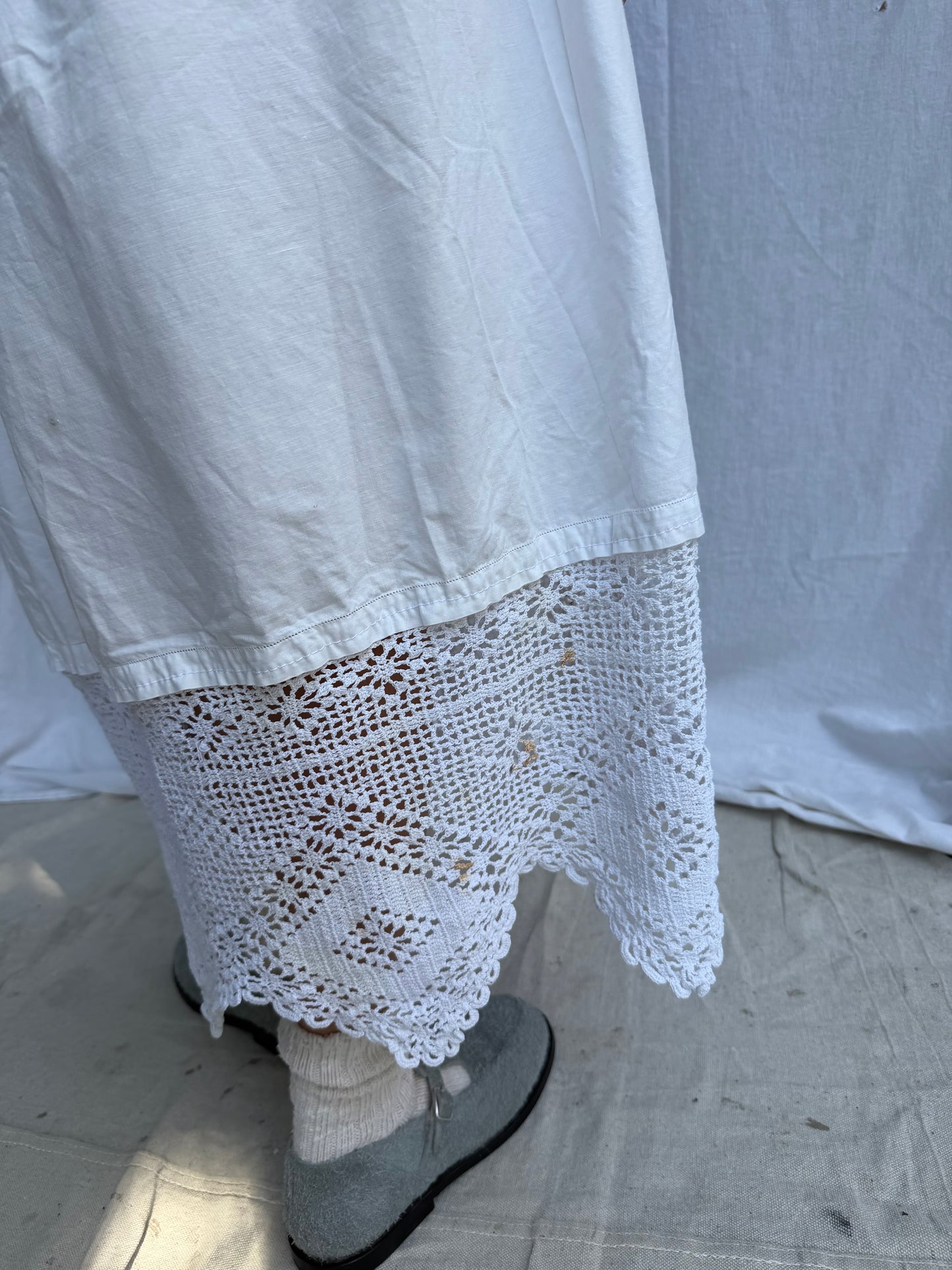 Antique Italian Cotton Skirt with Thick Crochet