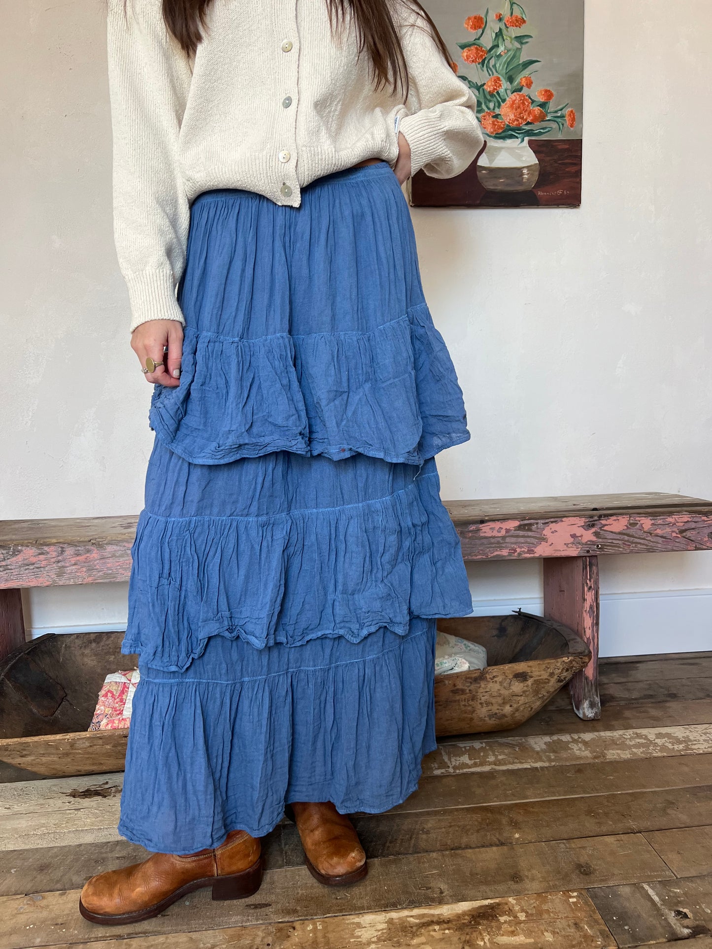 Oaxacan Royal Blue Ruffle Skirt