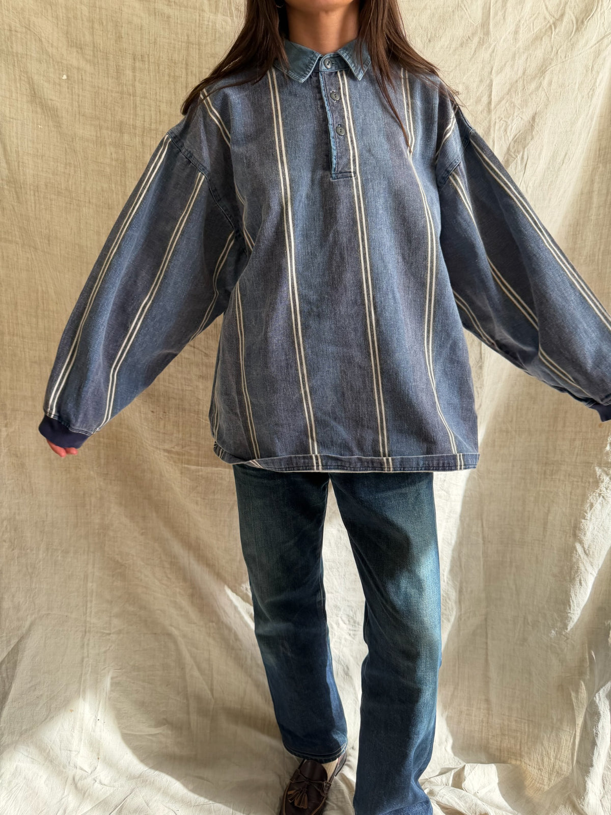 Denim Pinstriped Rugby Shirt