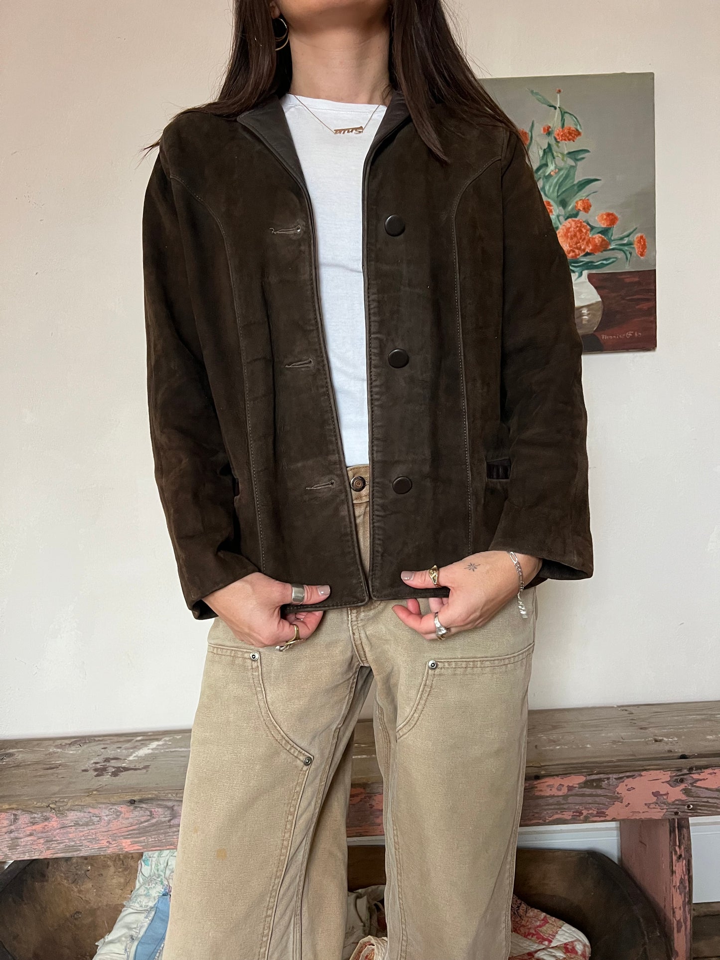 Chocolate Brown Suede Blazer Jacket