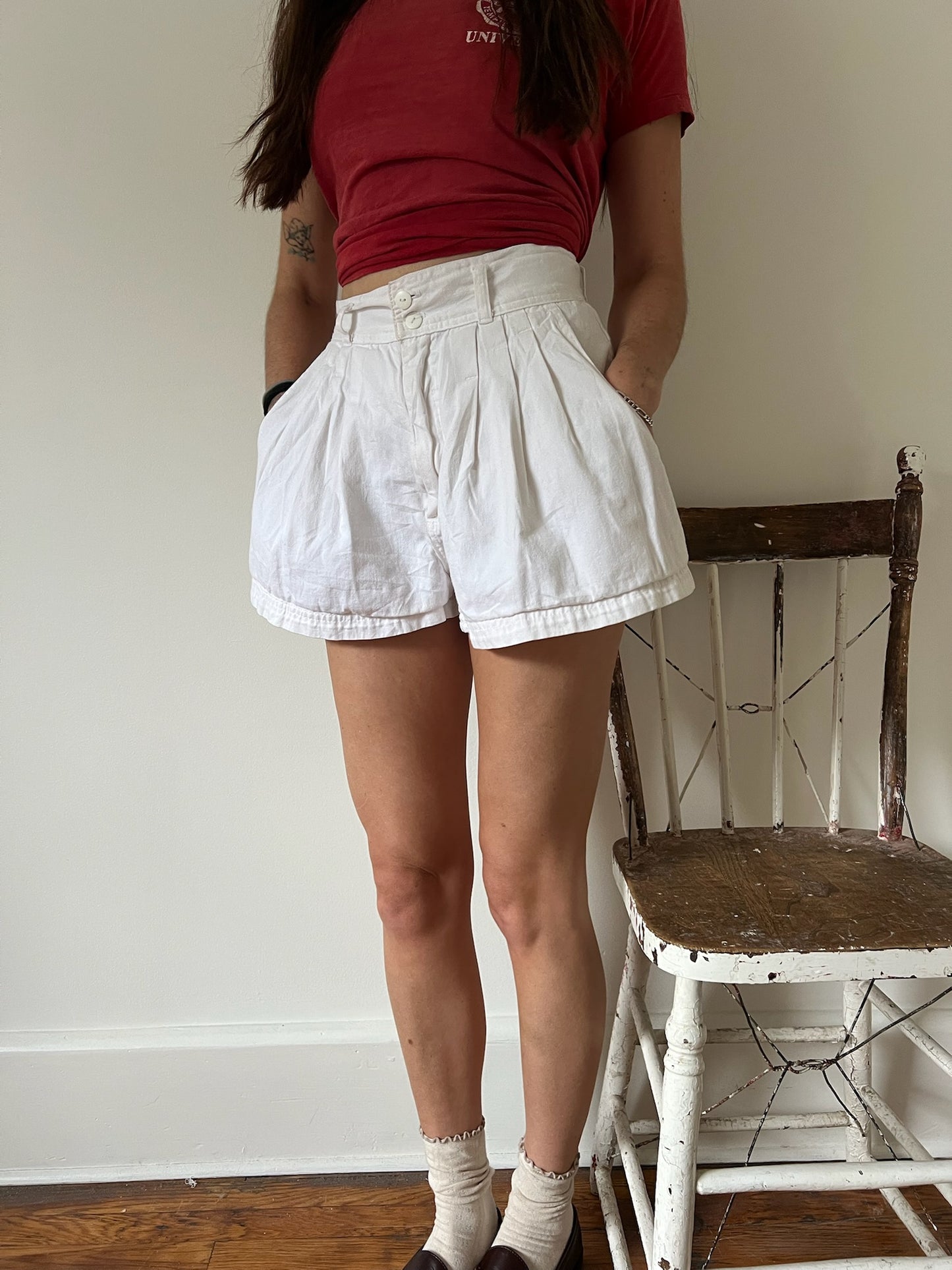 Vintage White Cotton Mini Short