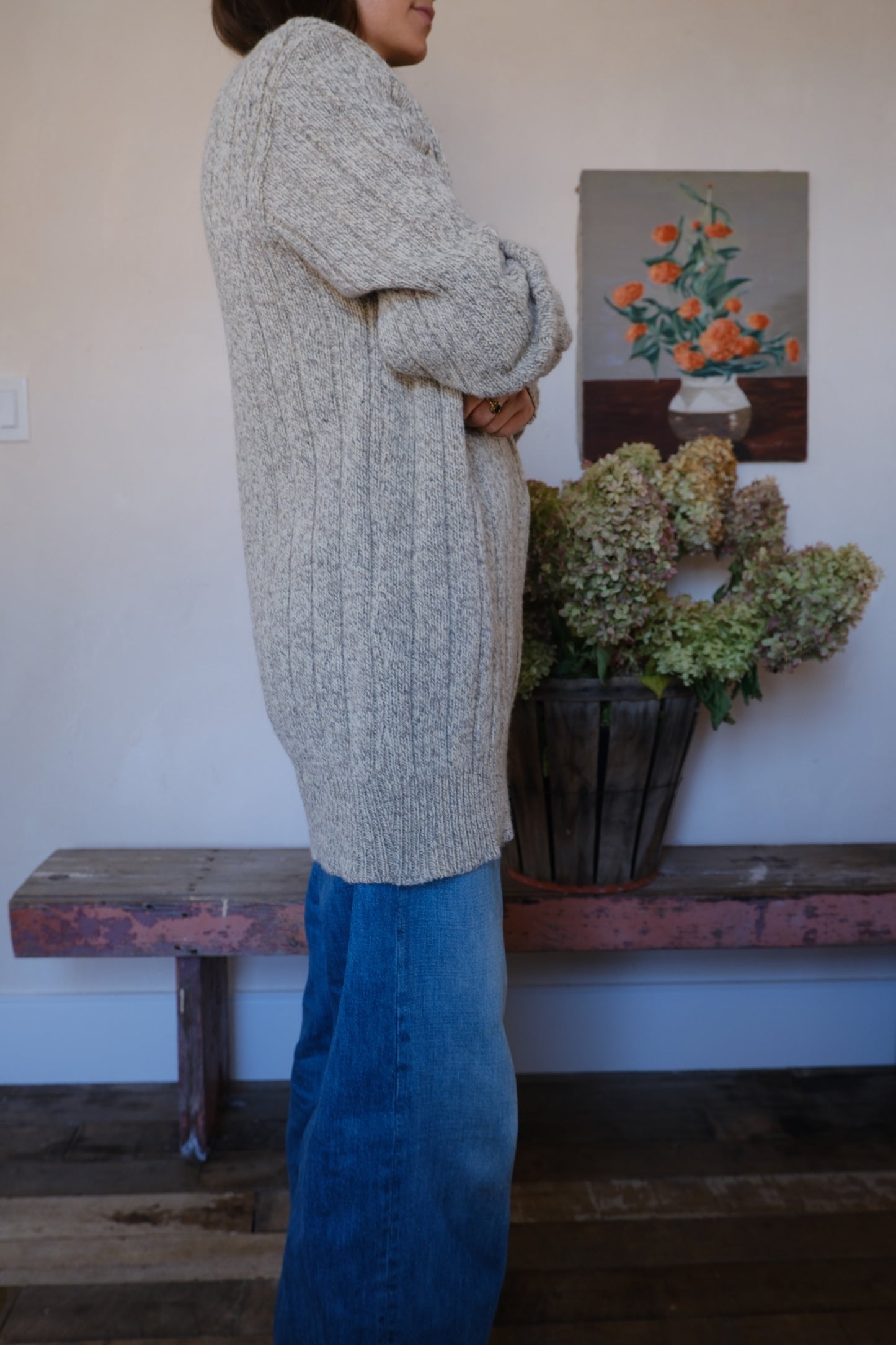 Oatmeal Chunky Button Up Sweater