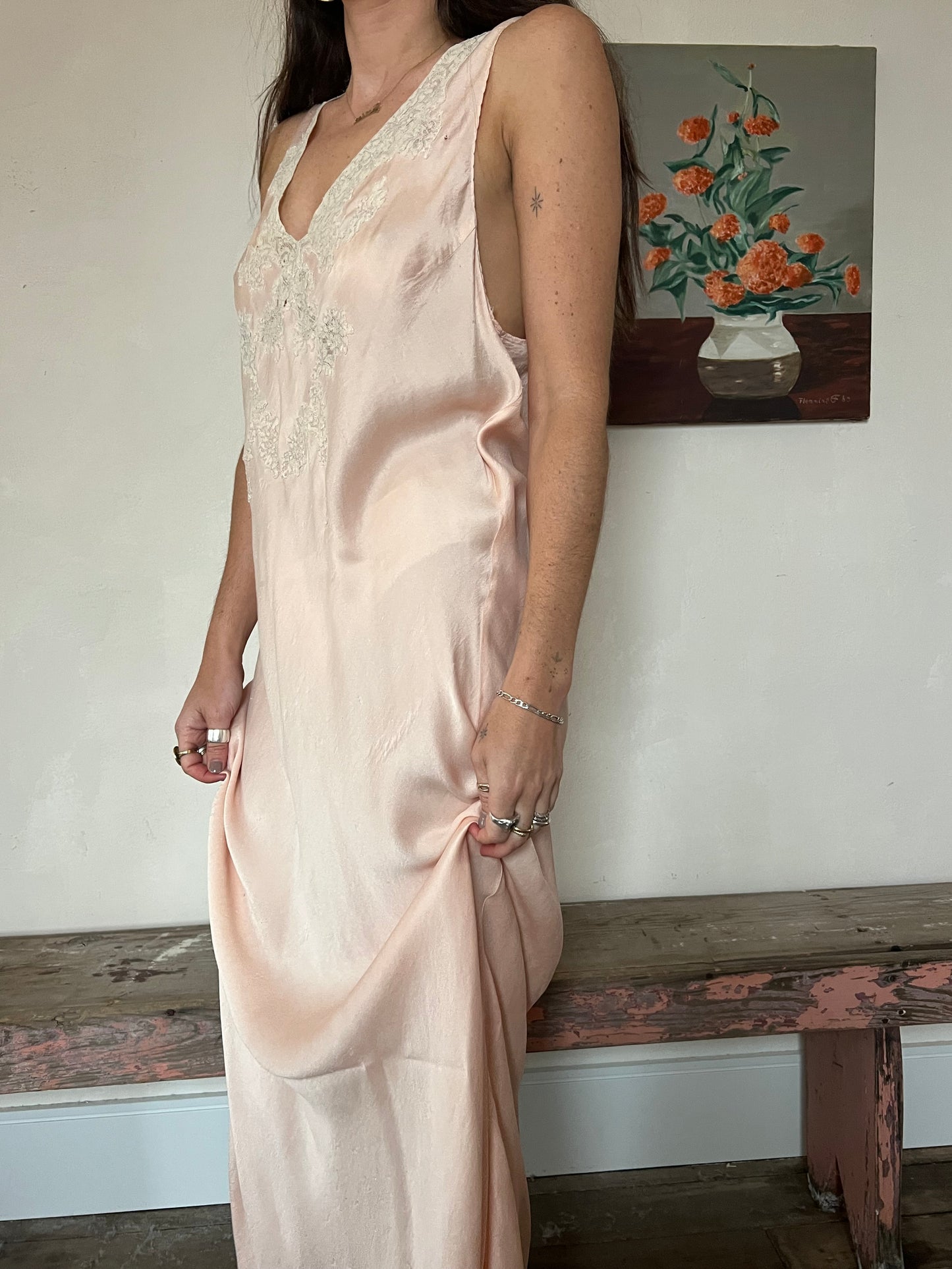 1940s Light Pink Silk Slip Dress
