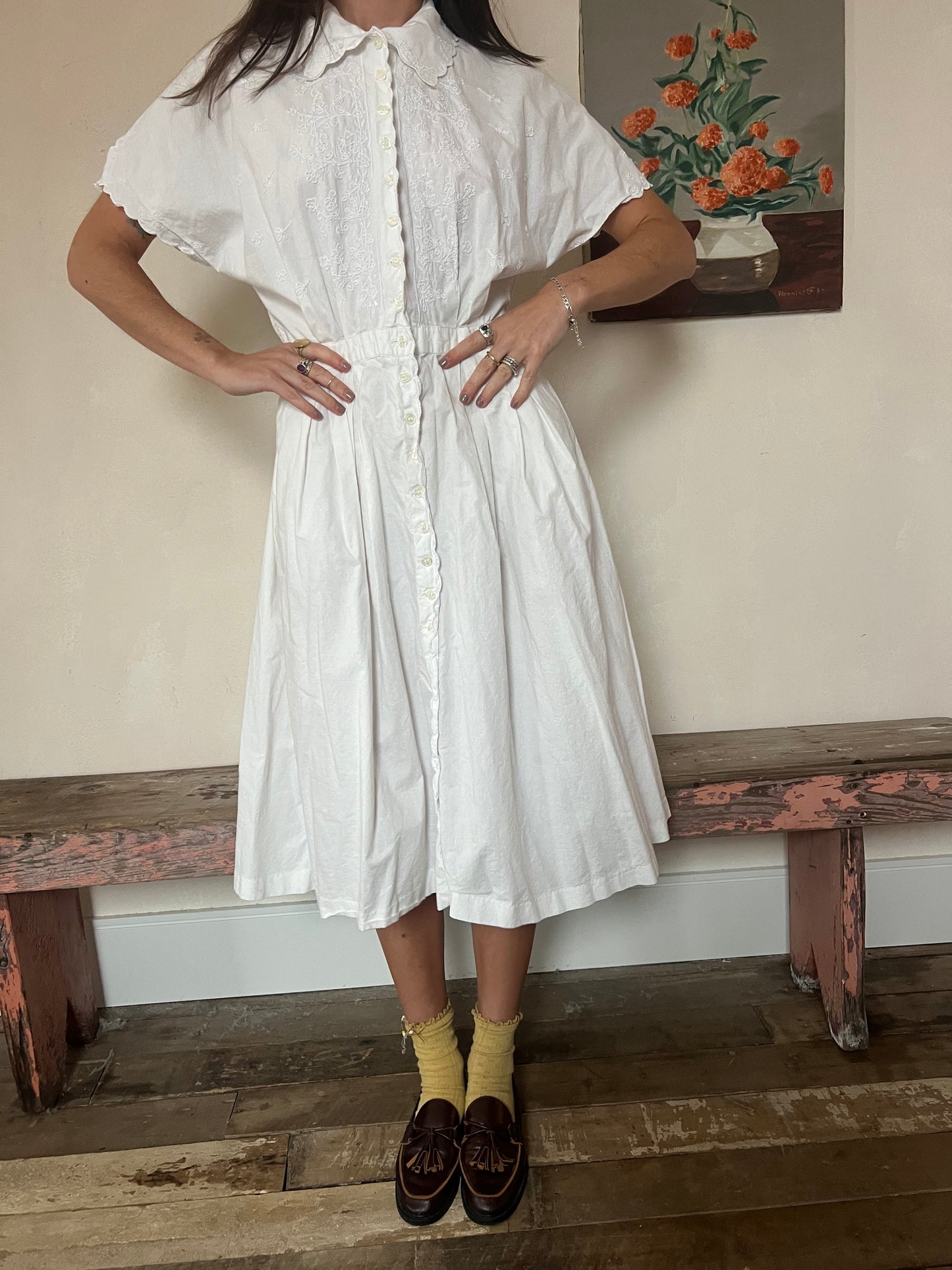 White Cotton Tea Party Dress