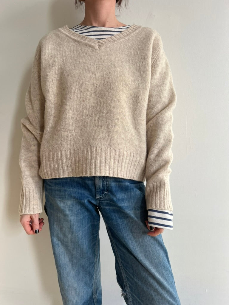 Oatmeal Vneck Wool Sweater