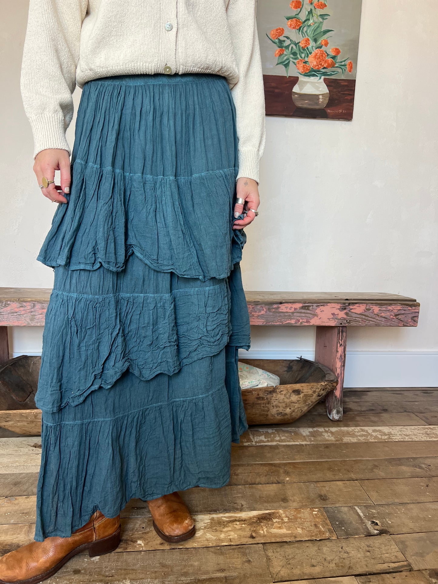 Oaxacan Teal Ruffle Skirt