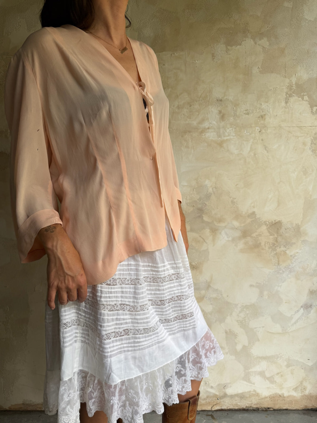 Antique Silk Pale Pink Tie-Up Blouse