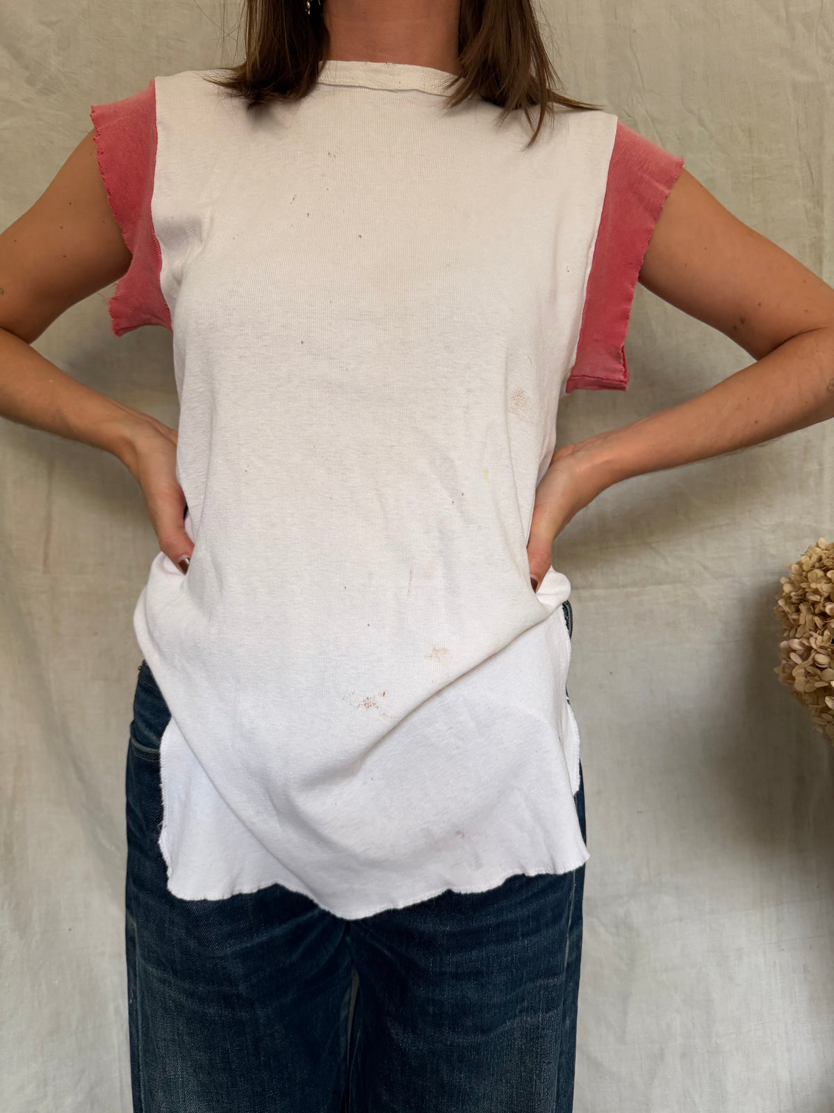 Vintage Well Loved Faded Cropped Ringer Tee
