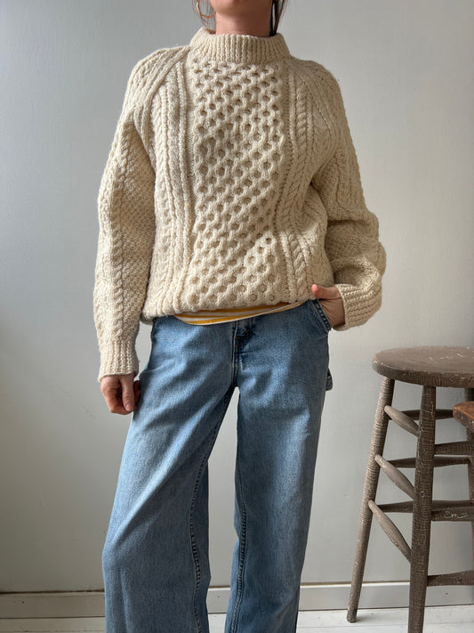 Jenners All Wool Cream Fisherman Sweater