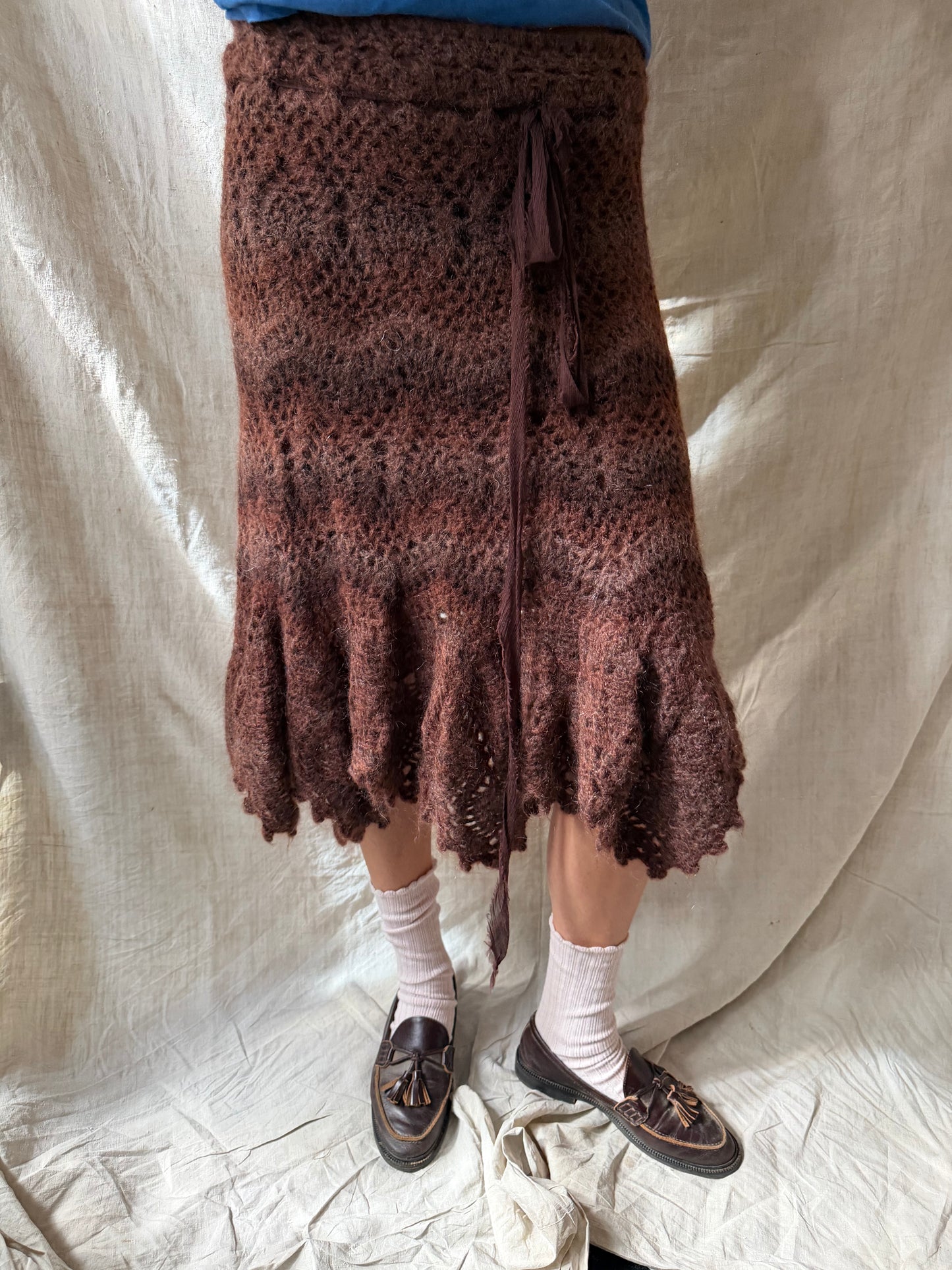 Brown Knit Crochet Skirt