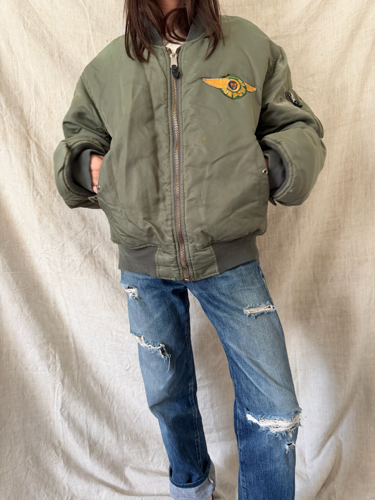 Green Aviator Bomber Jacket