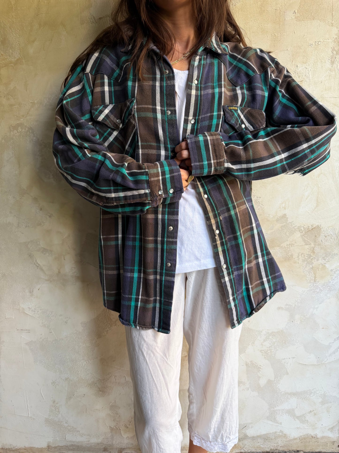 Brown + Blue Western Flannel