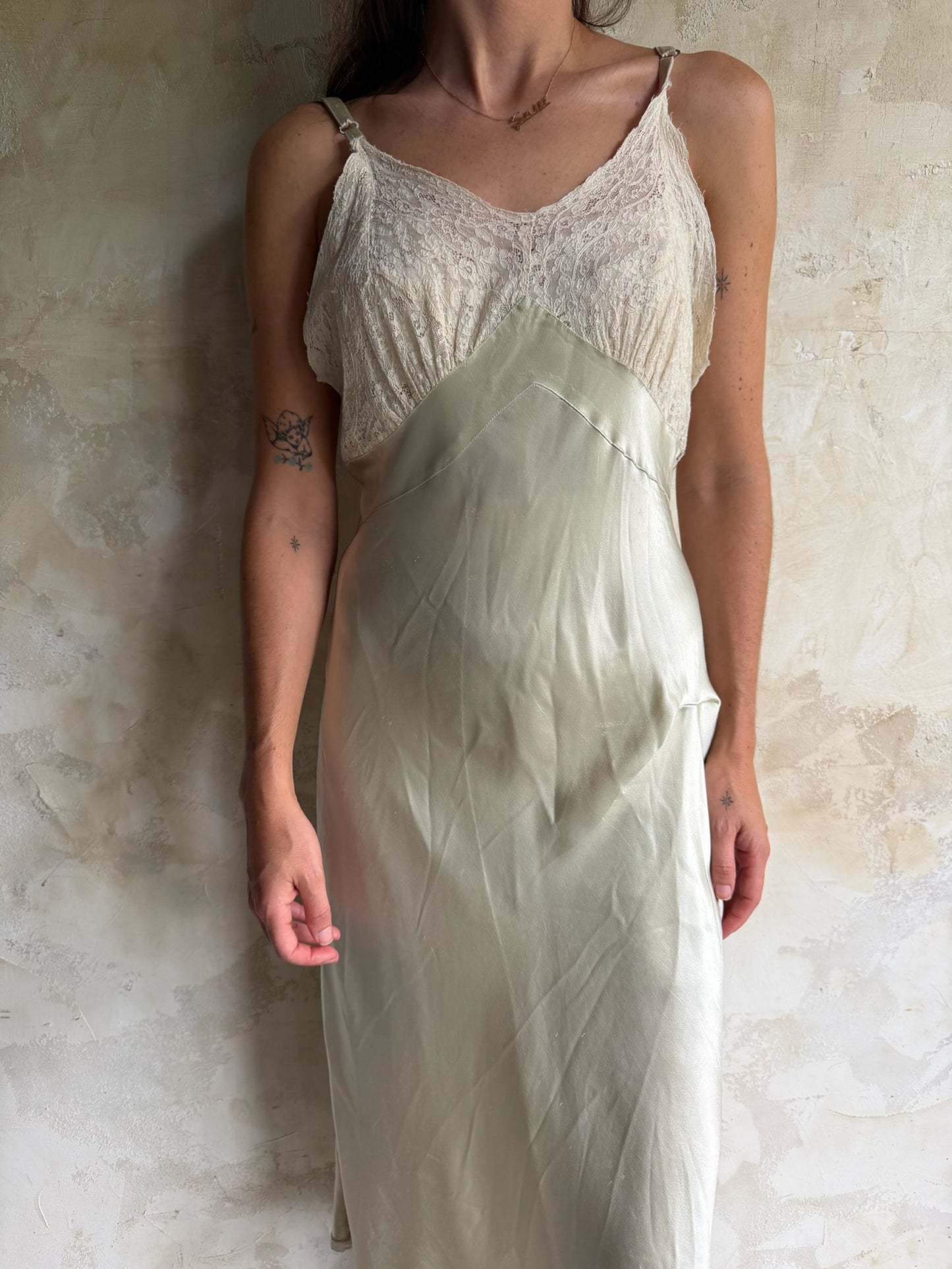 30s Mint Heavy Satin Slip Dress