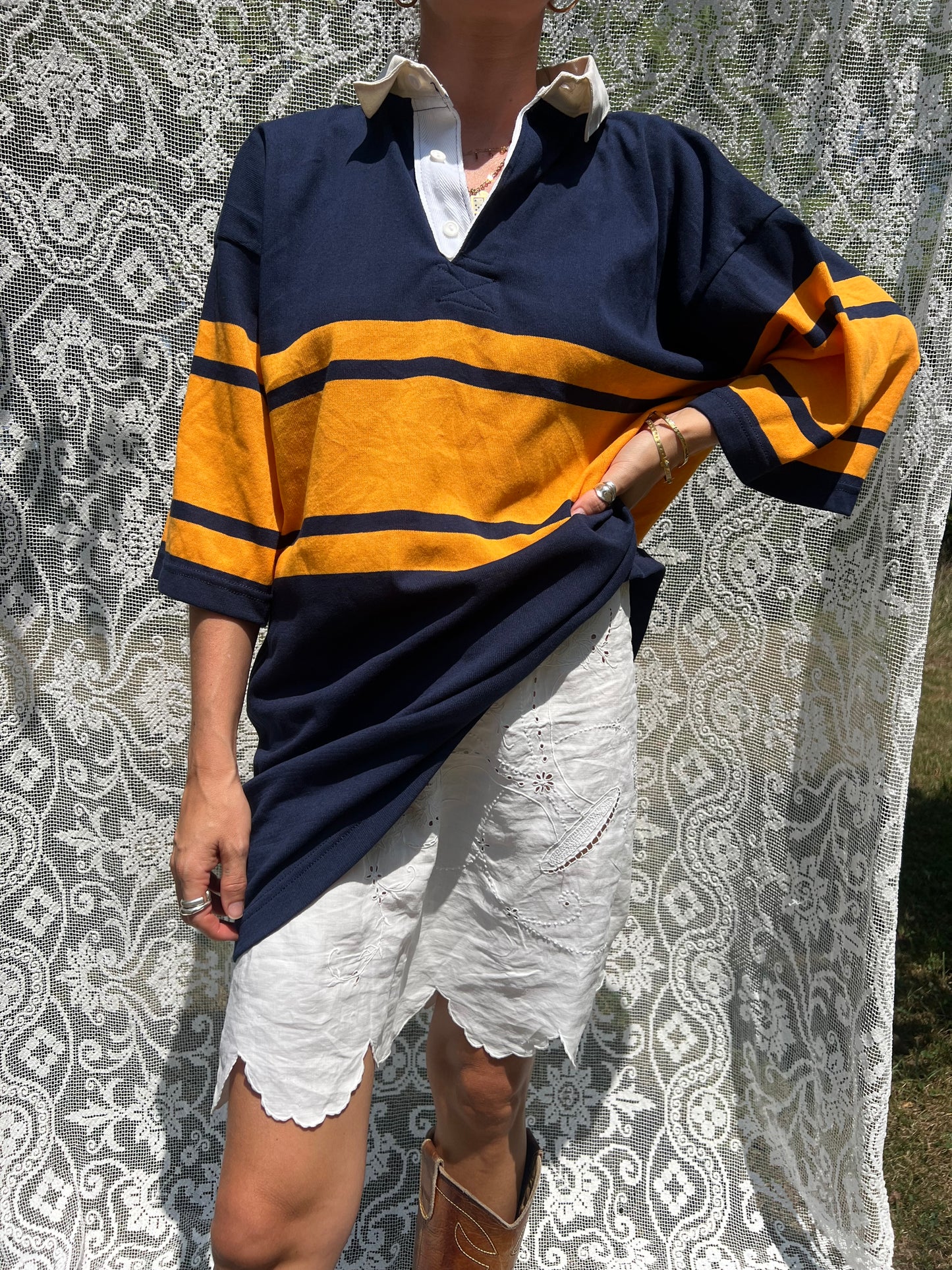 Navy and Yellow Short Sleeve Rugby Shirt