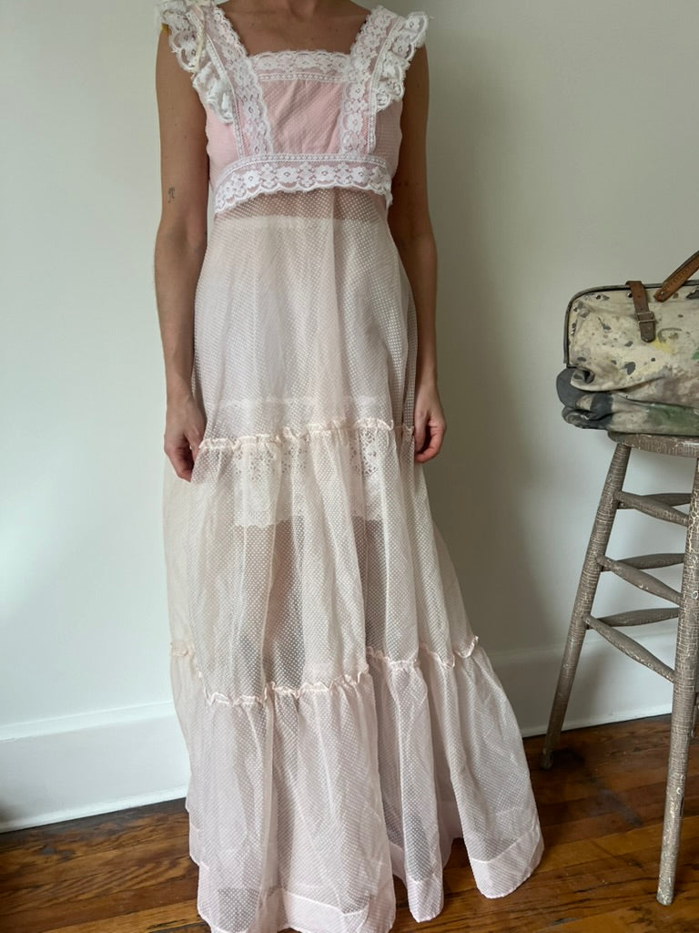 Pink Ruffle Tea Party Sheer Dress