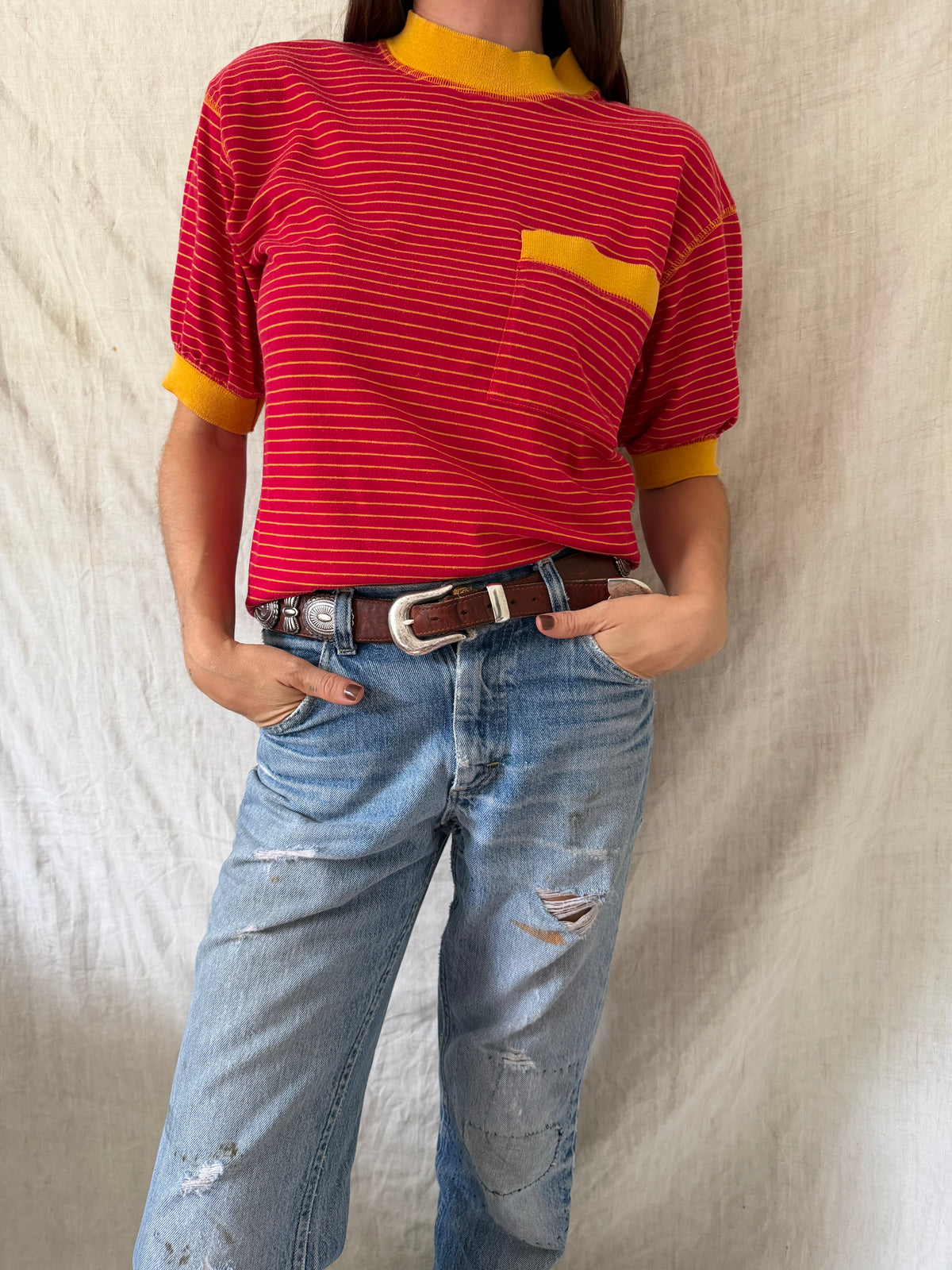 Red + Yellow Striped Tee