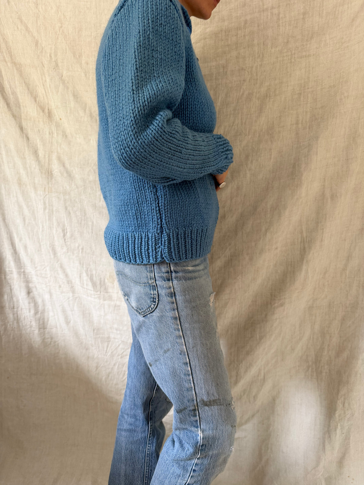 Mended Sky Blue Zip Up Cowichan Sweater