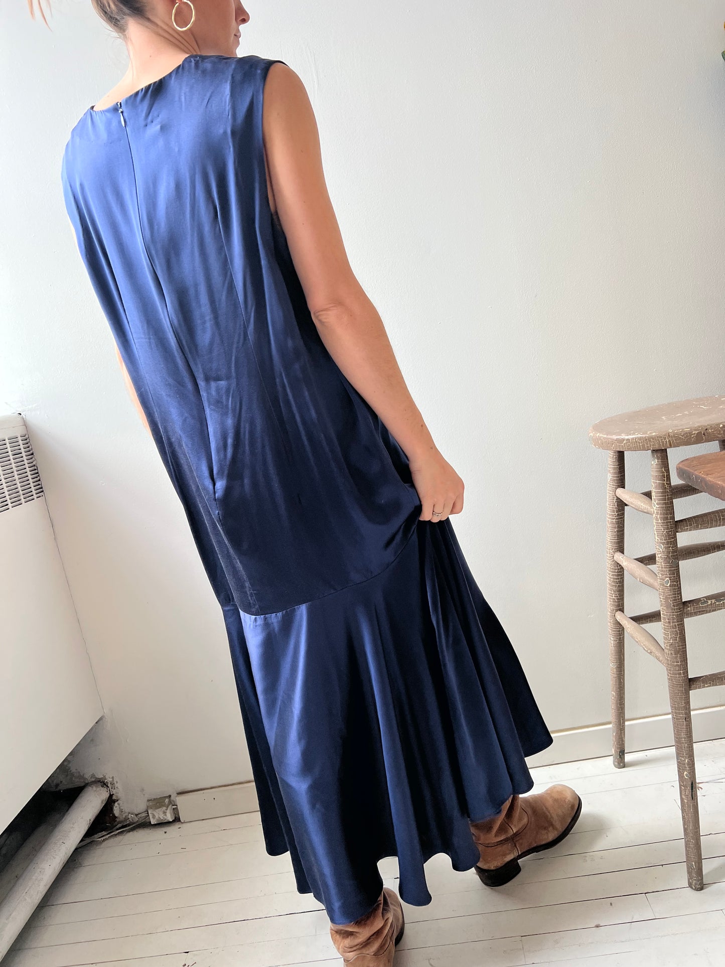 Handmade Navy Satin/Silk Dress
