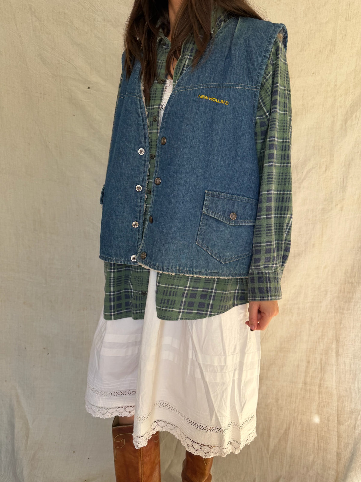 Denim Faux Shearling Vest