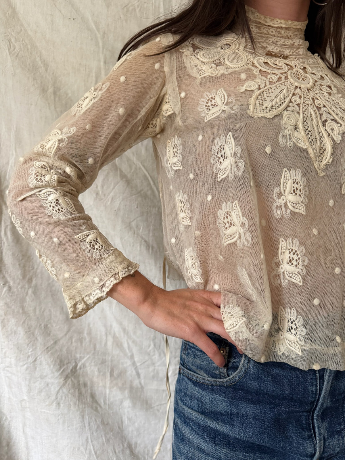 Antique Ivory Mesh Lace Blouse