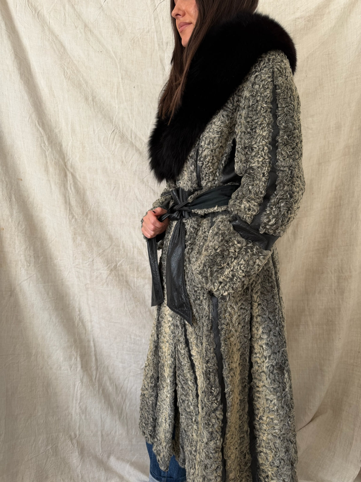 Striped Curly Lambswool Fur Trench