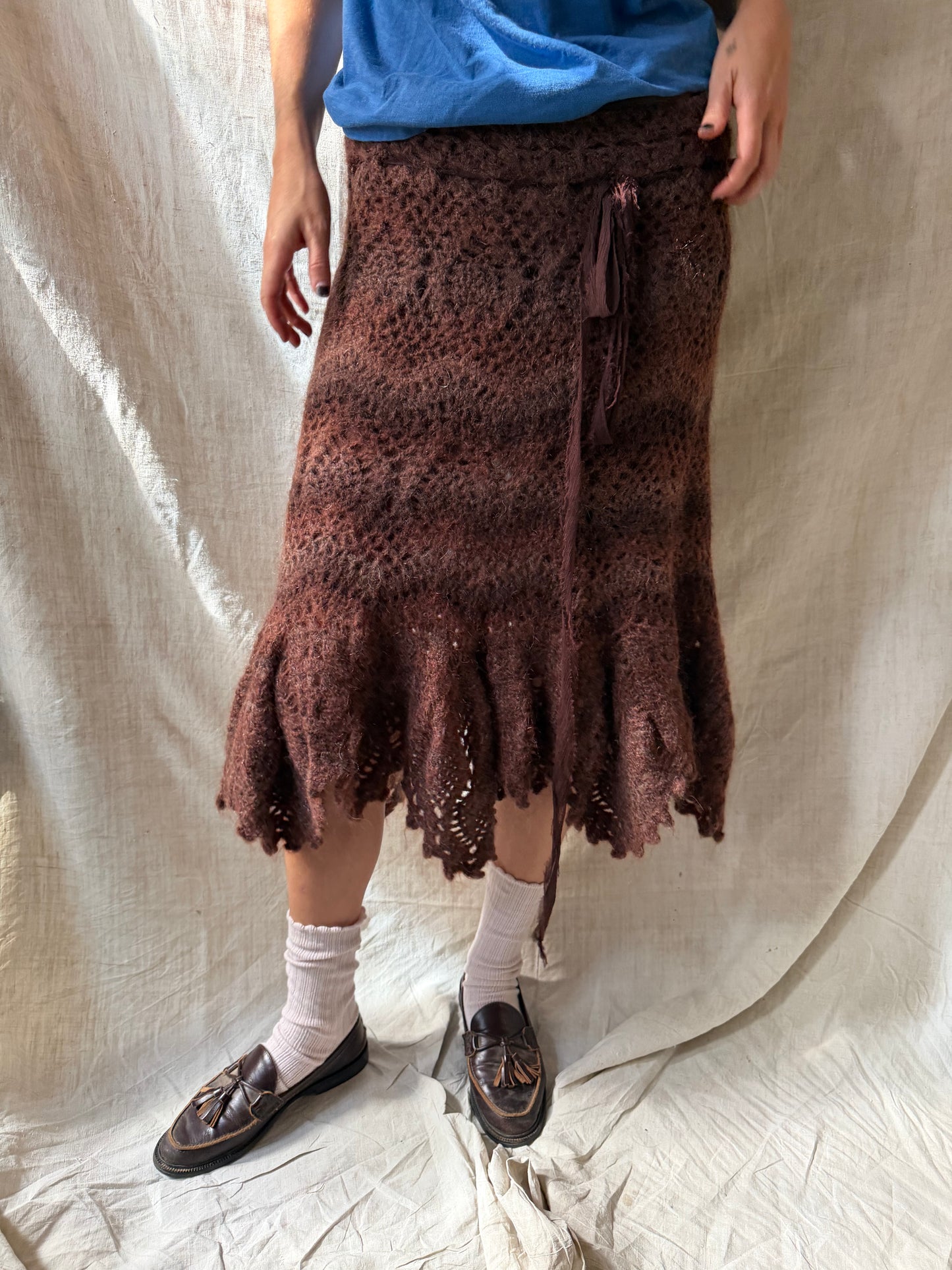 Brown Knit Crochet Skirt