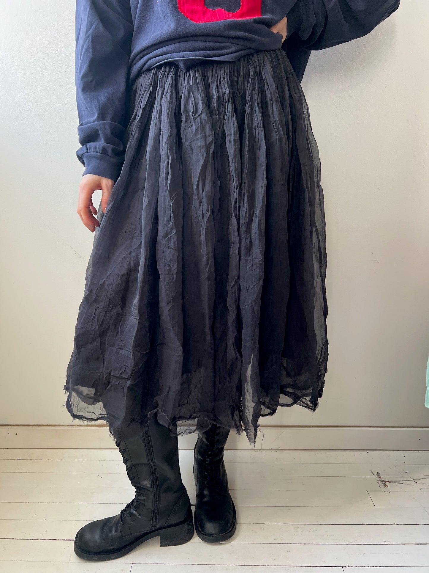 Black Flowy Silk Skirt