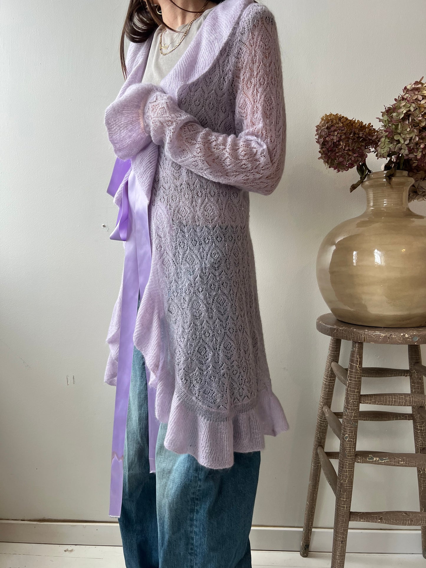 Lavender Ruffled Mohair Cardigan