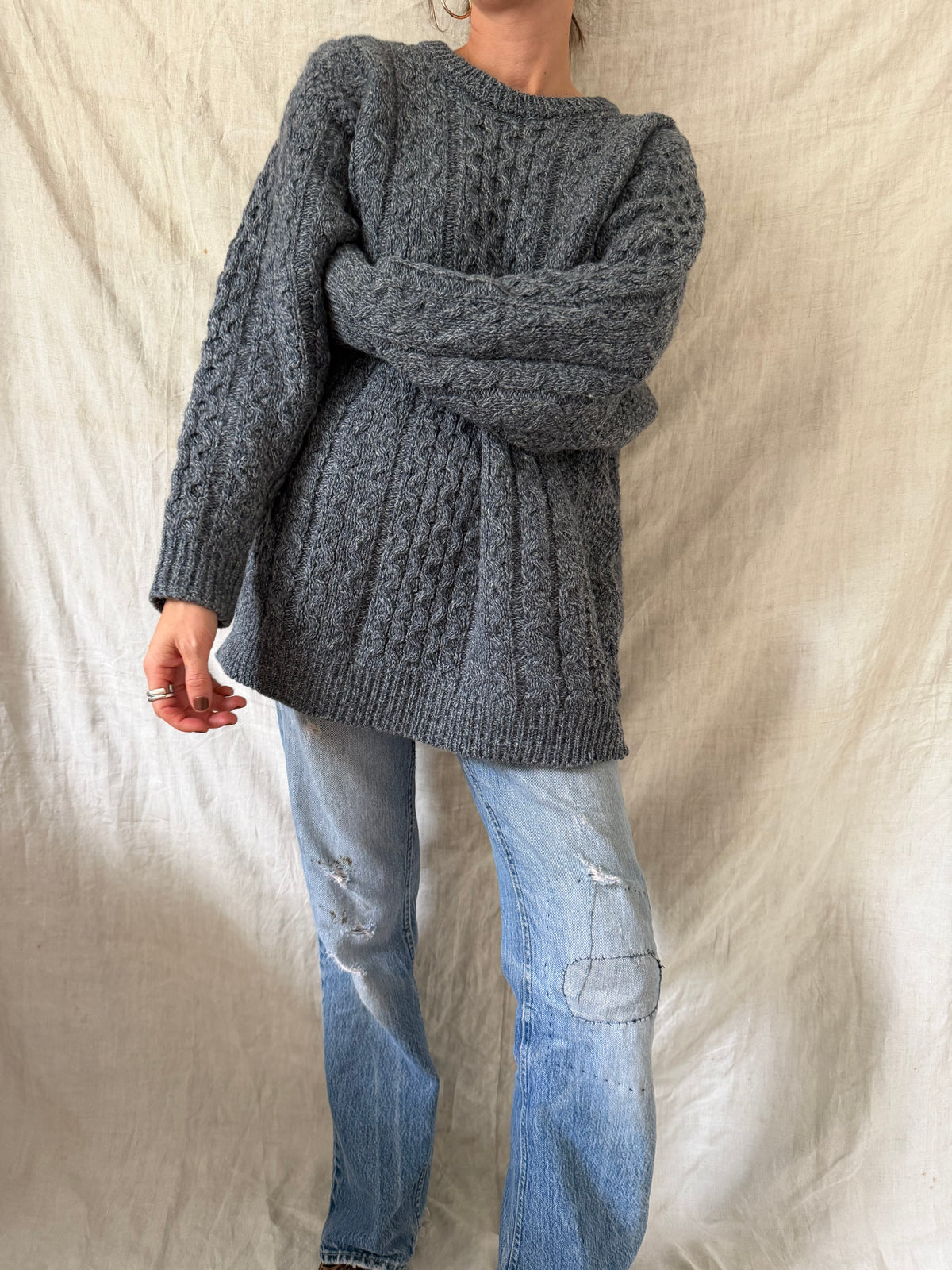 Grey Blue Fisherman Sweater