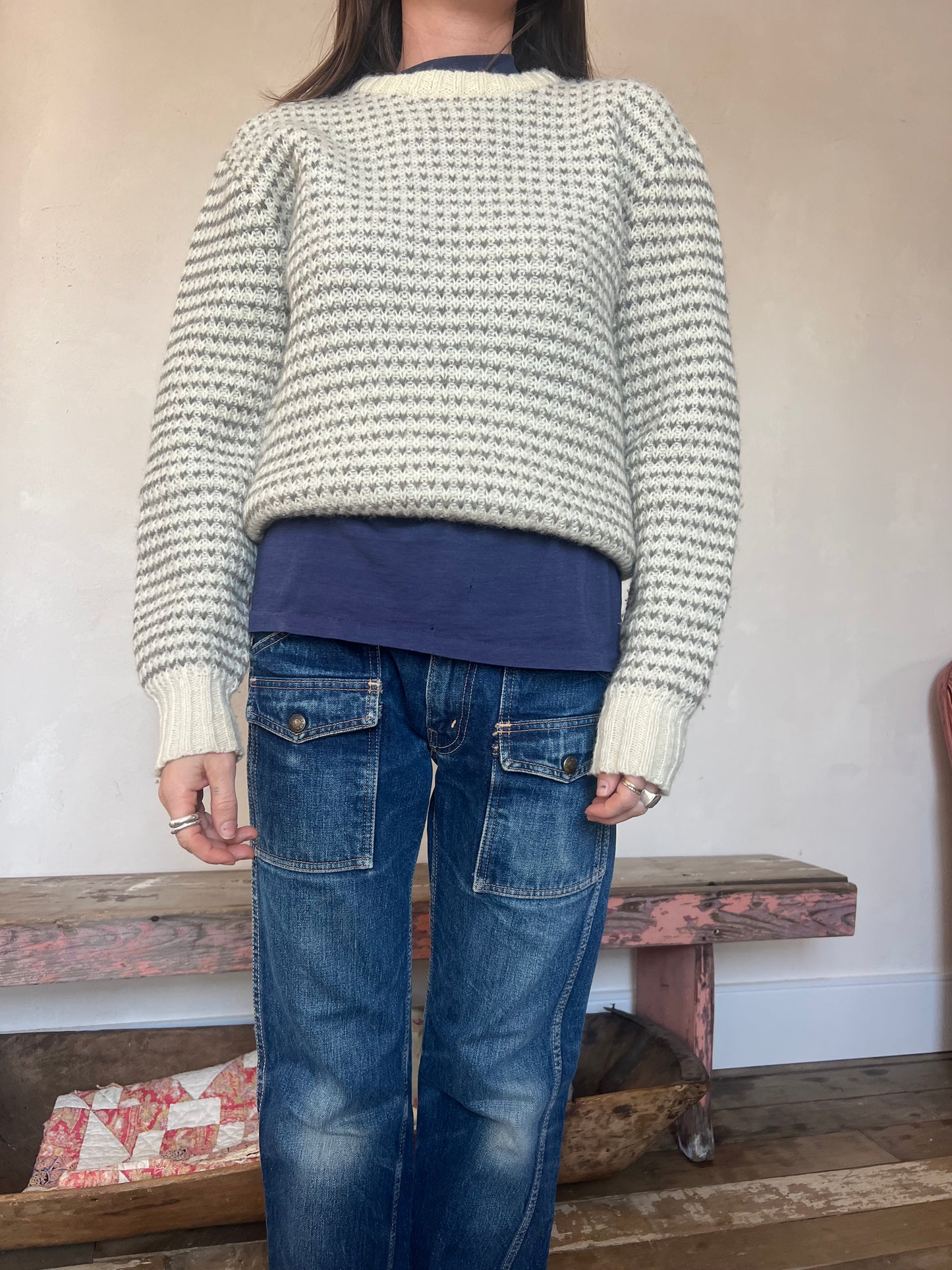 Grey and Cream Check Sweater