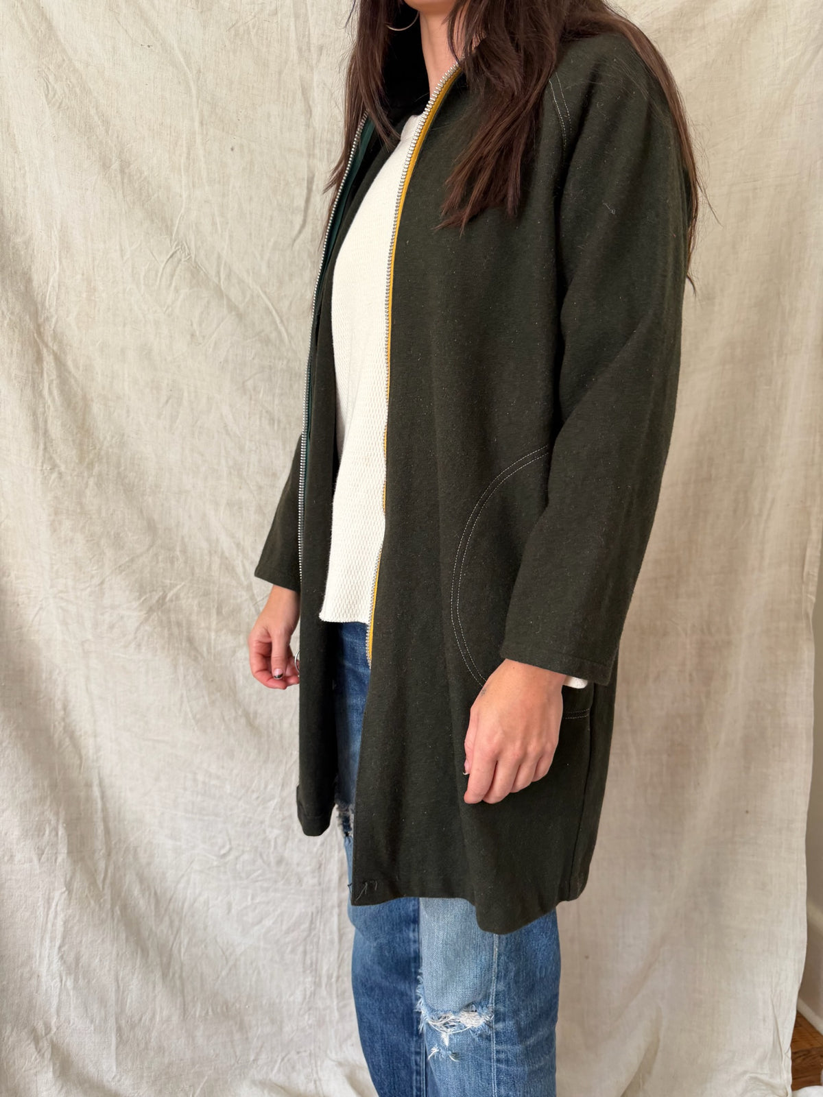 Hunter Green Wool Hooded Jacket