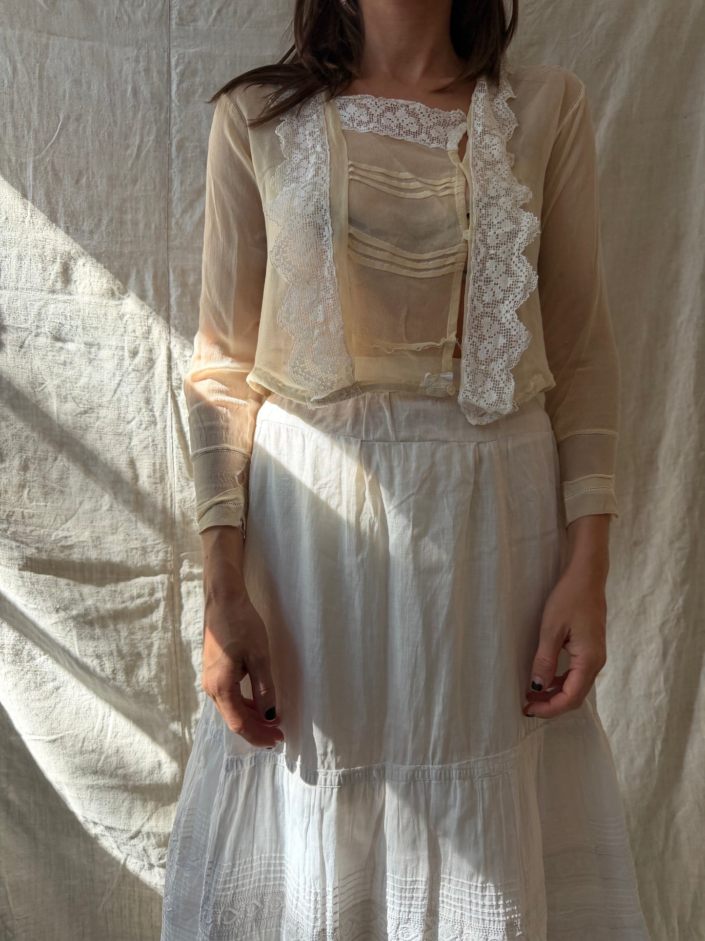 Butter Silk + Crochet Sheer Antique Victorian Blouse
