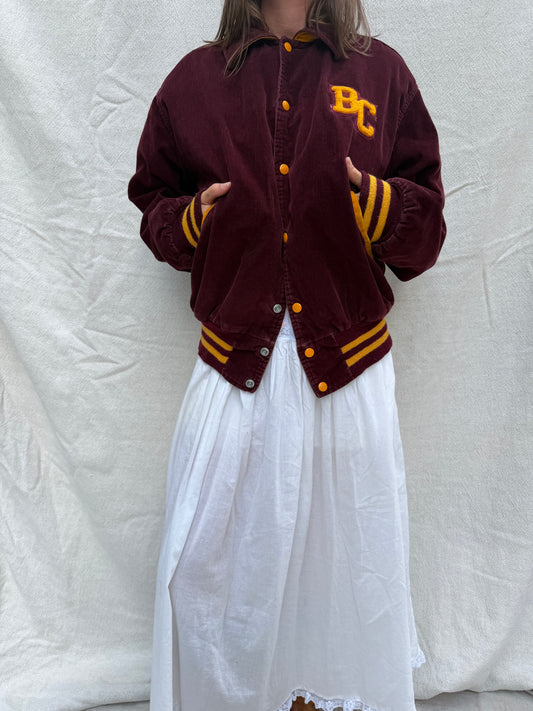 60s Maroon Corduroy Varsity Jacket