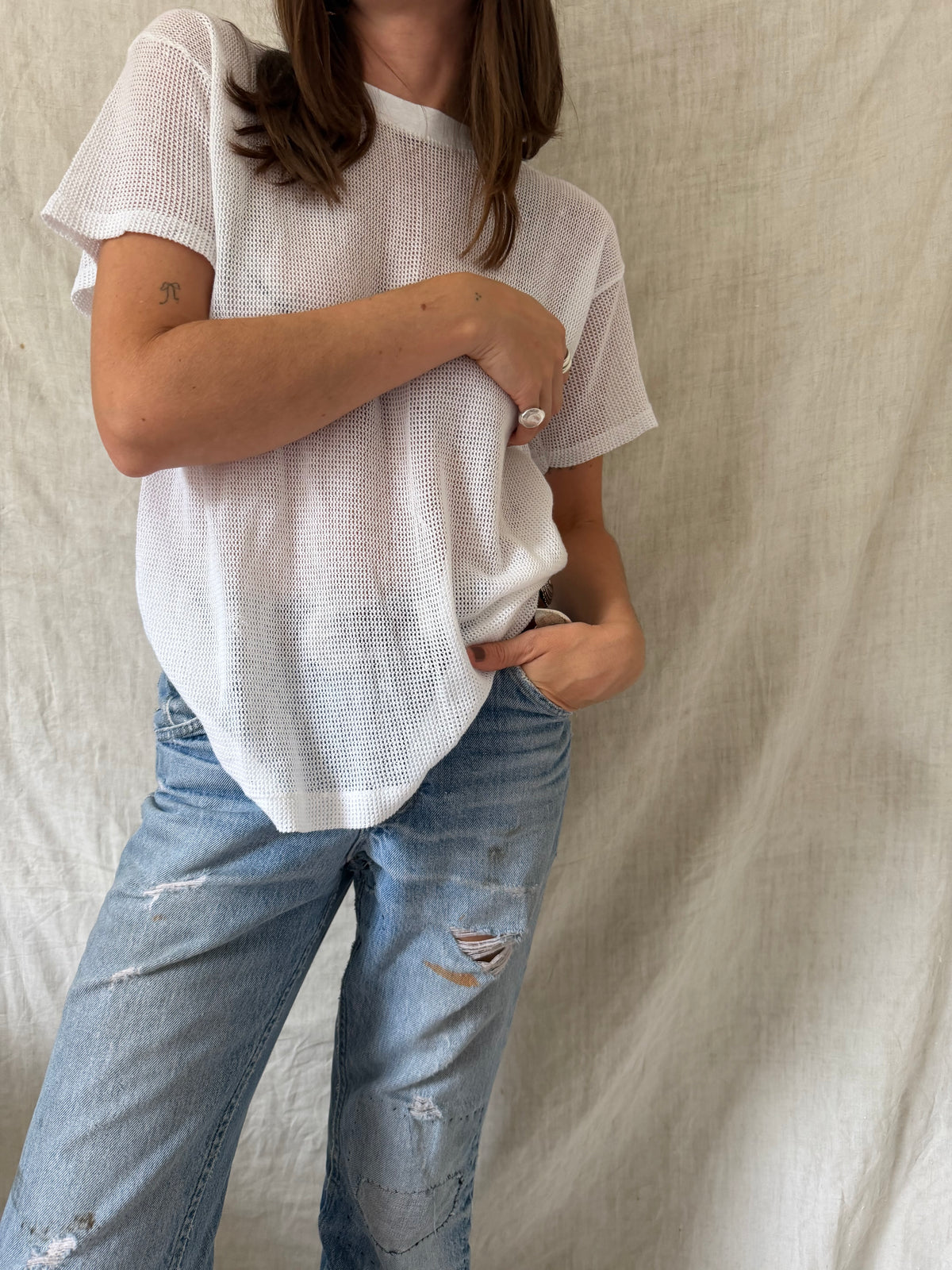 White Mesh Tee