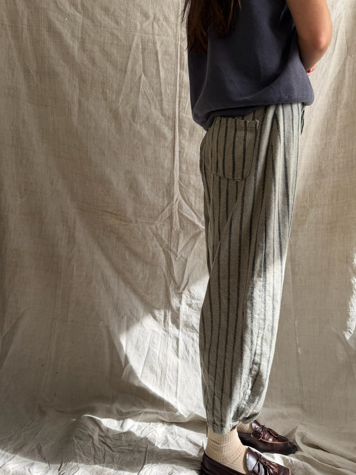 Pinstriped Grey Wool Baseball Trouser
