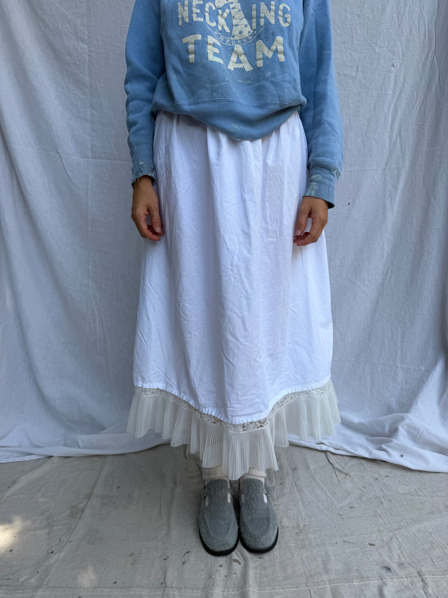 Antique Italian Cotton Skirt with Sheer Ruffle Trim
