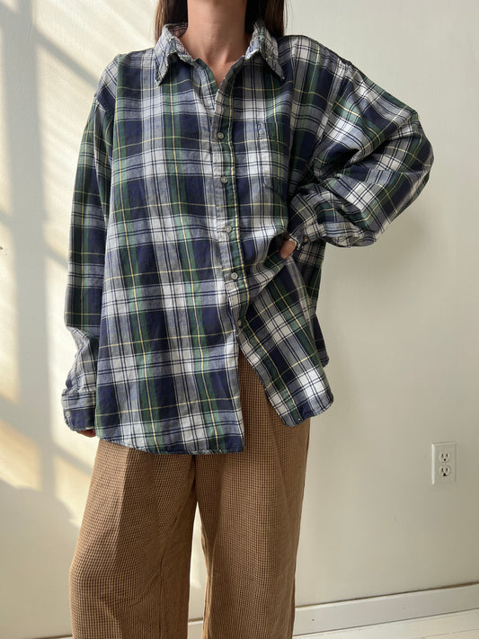 LL Bean Distressed Plaid Button Up