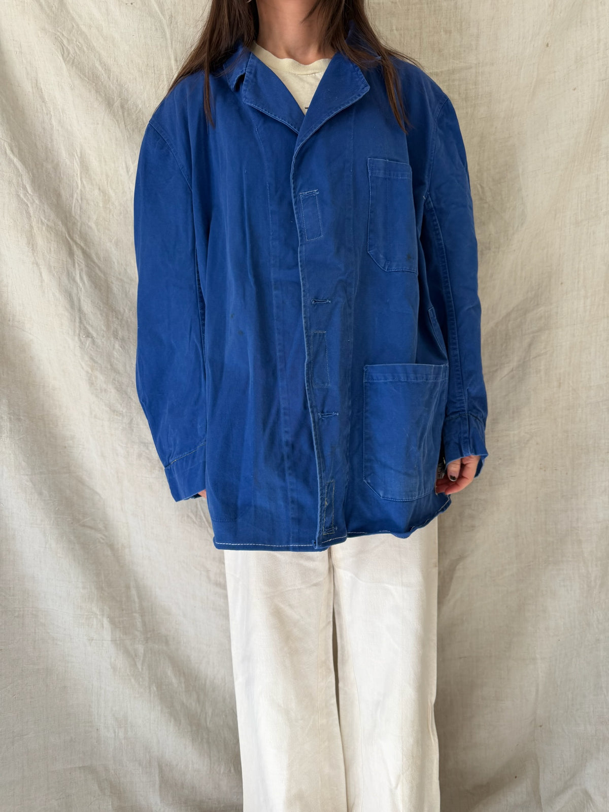 60s French Blue Cropped Chore Jacket 01