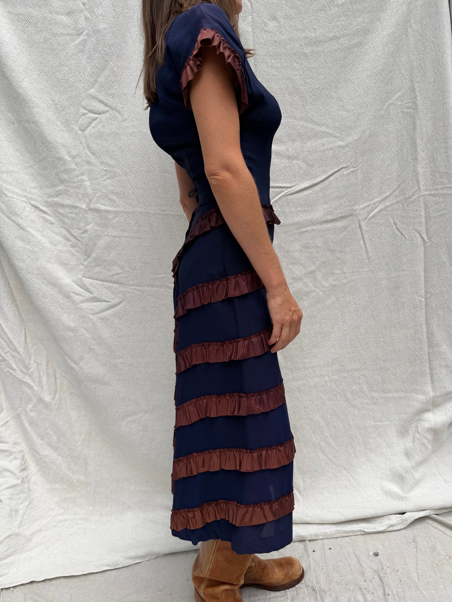 1940s Navy Ruffle Dress