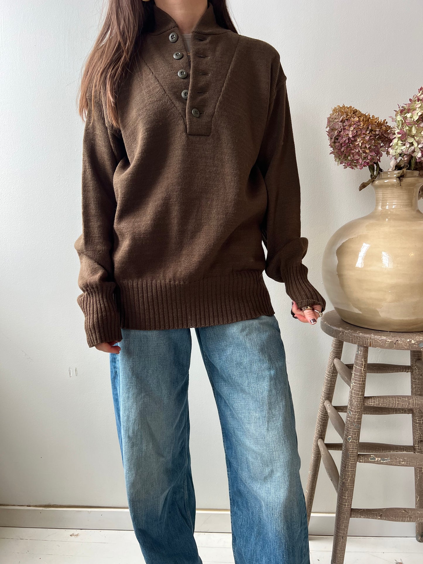 Olive Wool Military Sweater