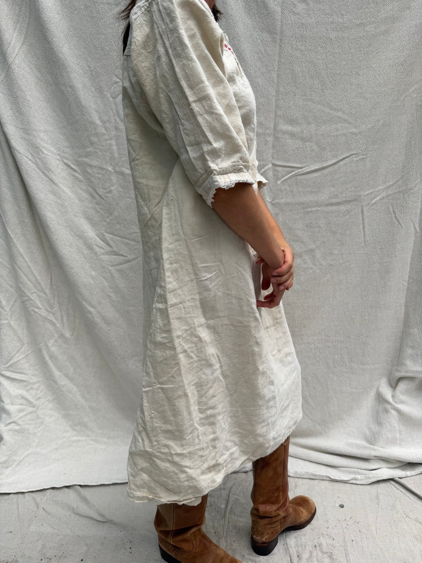 Antique Italian Cream Linen Dress