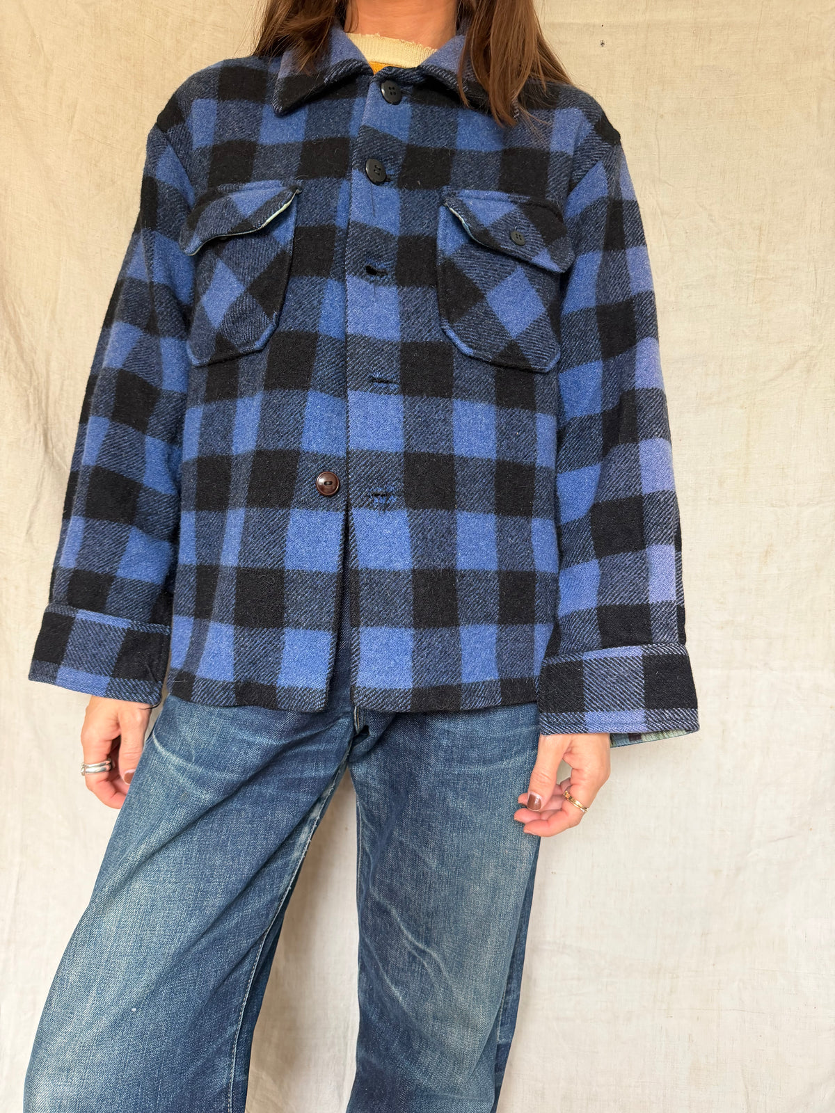Blue and Black Checker Plaid Shacket