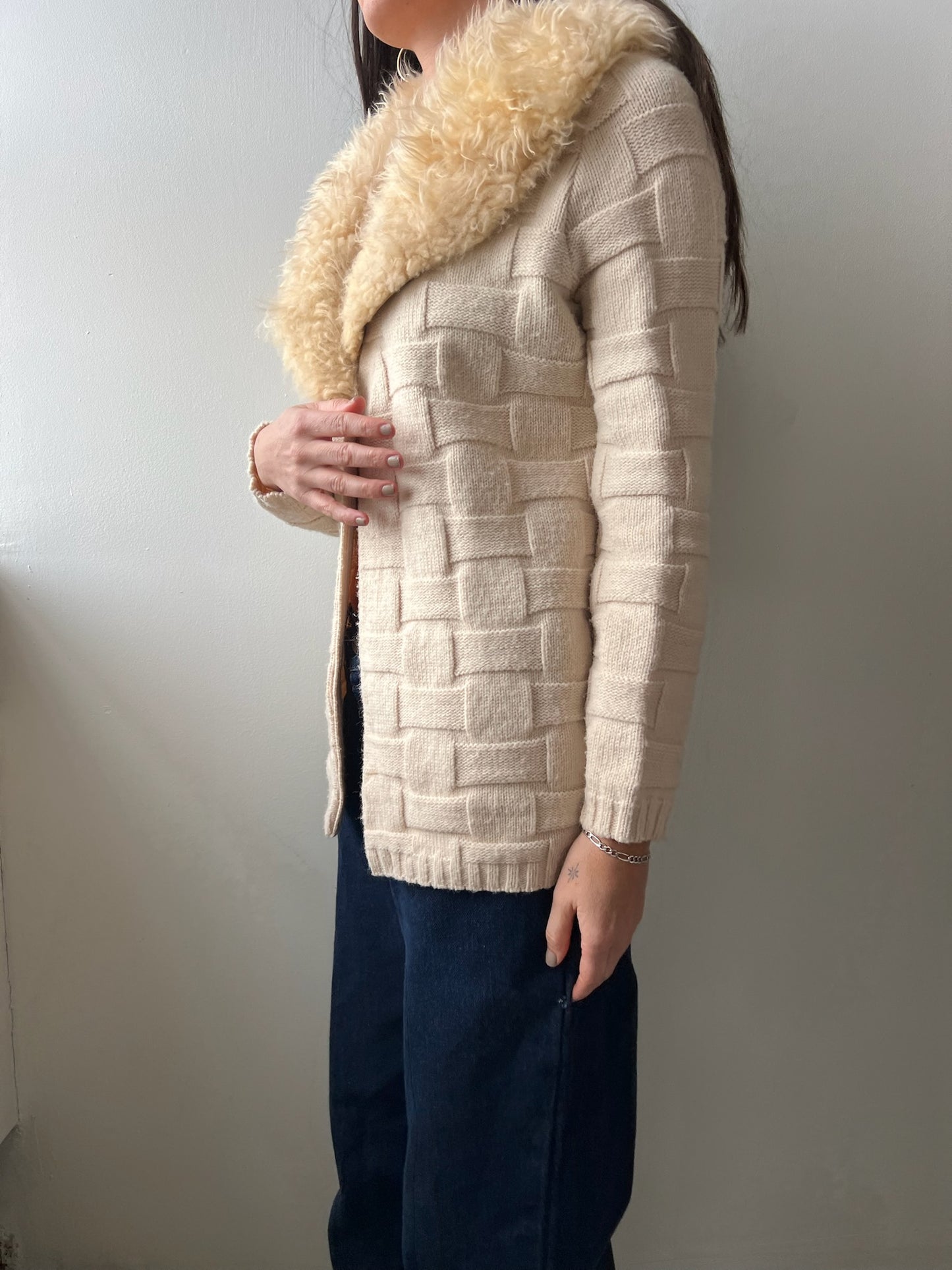 Faux Fur Trim Collar Cardigan