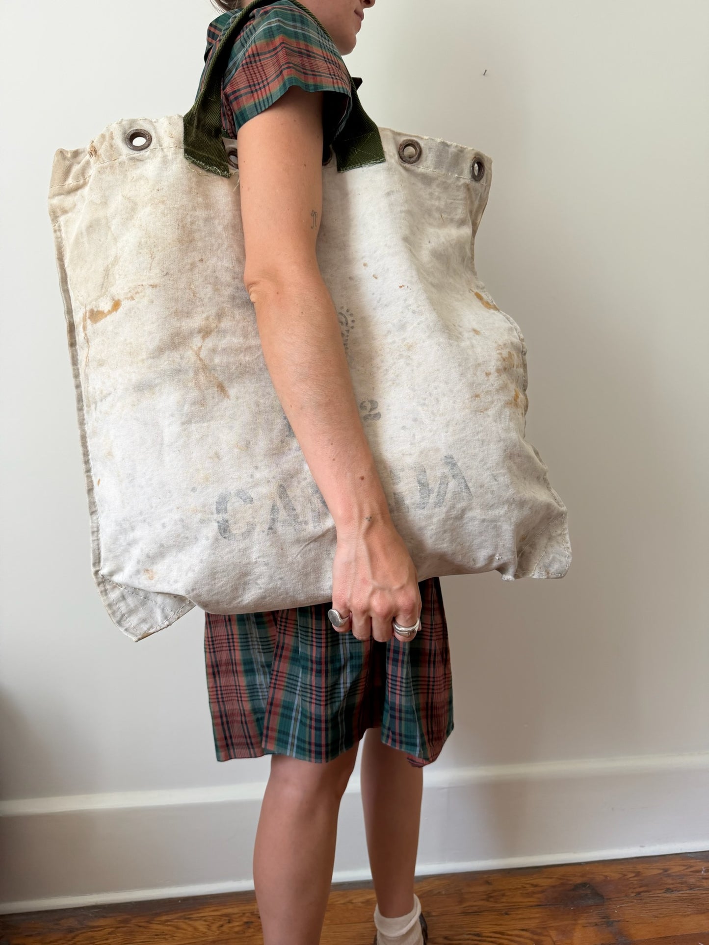 Reworked Canada Post Tote Bag/ Green strap
