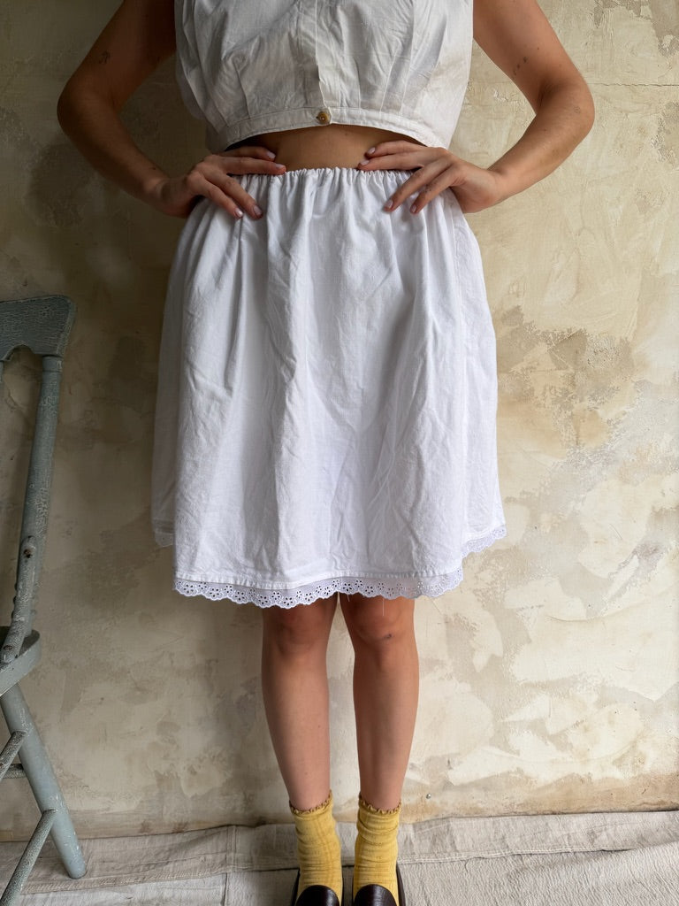 Reworked Cotton Skirt with Eyelet Trim