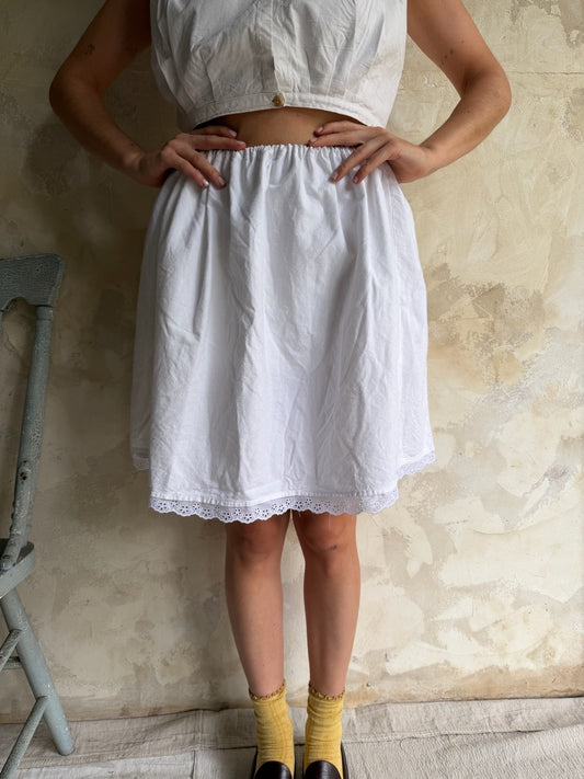 Reworked Cotton Skirt with Eyelet Trim