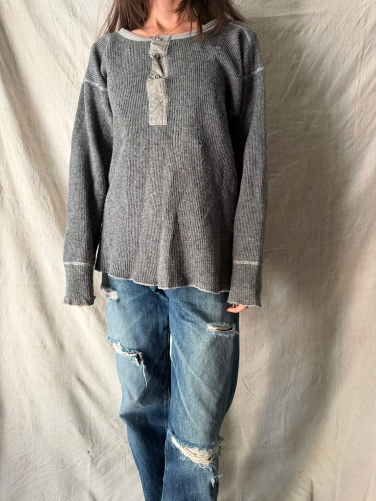 Grey Wool Ribbed Henley